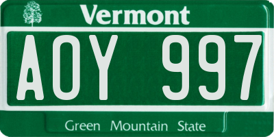 VT license plate AOY997