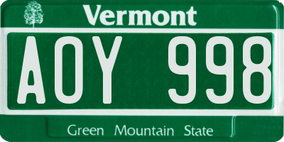 VT license plate AOY998