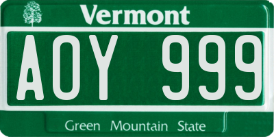 VT license plate AOY999