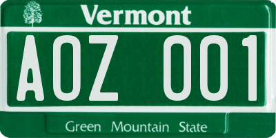 VT license plate AOZ001