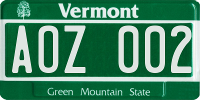 VT license plate AOZ002