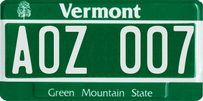 VT license plate AOZ007
