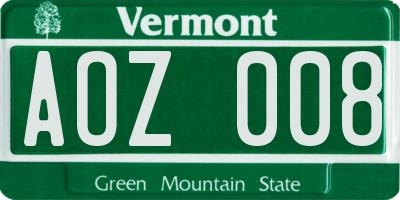 VT license plate AOZ008