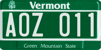 VT license plate AOZ011