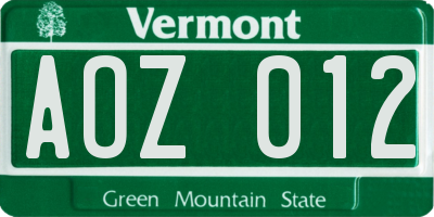 VT license plate AOZ012