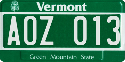 VT license plate AOZ013