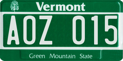 VT license plate AOZ015