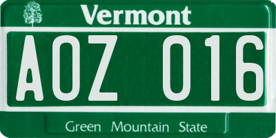 VT license plate AOZ016