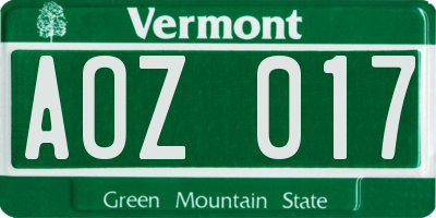 VT license plate AOZ017