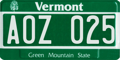 VT license plate AOZ025