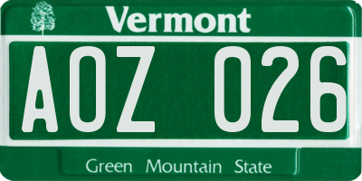 VT license plate AOZ026
