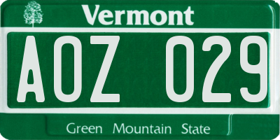 VT license plate AOZ029