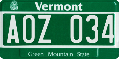 VT license plate AOZ034