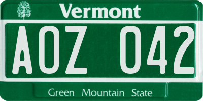 VT license plate AOZ042