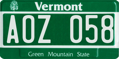 VT license plate AOZ058
