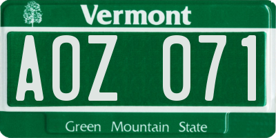 VT license plate AOZ071