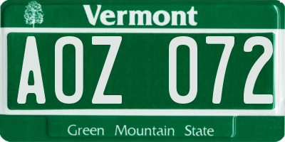 VT license plate AOZ072
