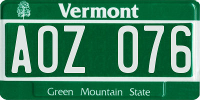 VT license plate AOZ076
