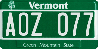VT license plate AOZ077