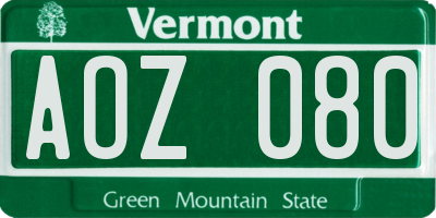 VT license plate AOZ080