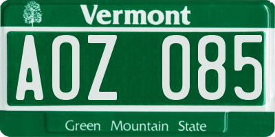 VT license plate AOZ085