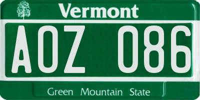 VT license plate AOZ086