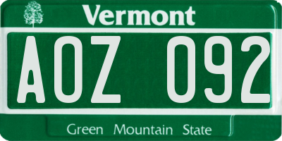 VT license plate AOZ092