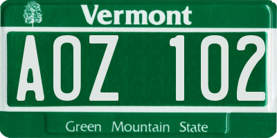 VT license plate AOZ102