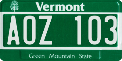 VT license plate AOZ103