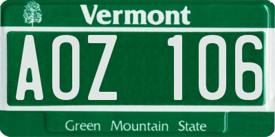 VT license plate AOZ106