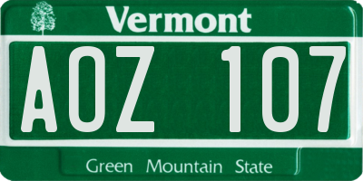 VT license plate AOZ107