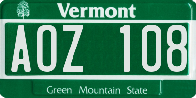 VT license plate AOZ108