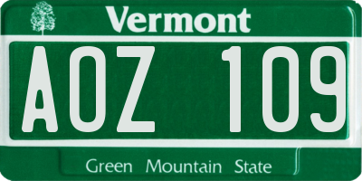 VT license plate AOZ109