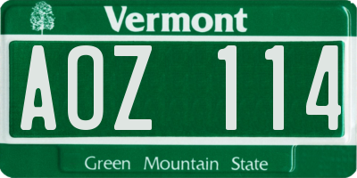 VT license plate AOZ114