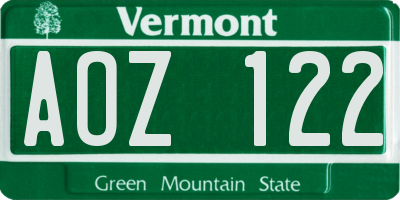 VT license plate AOZ122