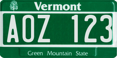 VT license plate AOZ123