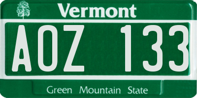 VT license plate AOZ133