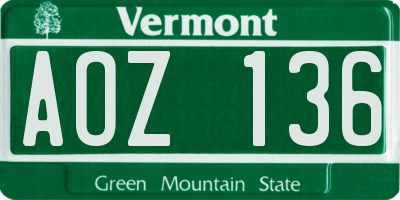 VT license plate AOZ136