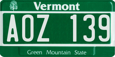 VT license plate AOZ139