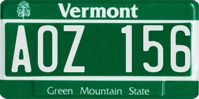 VT license plate AOZ156