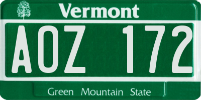 VT license plate AOZ172