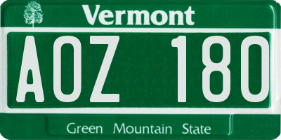 VT license plate AOZ180