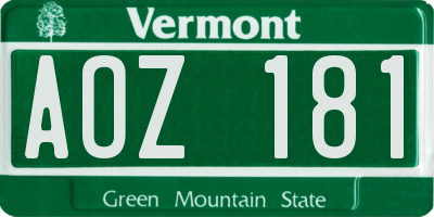 VT license plate AOZ181