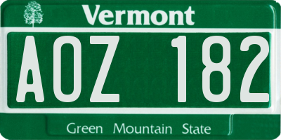 VT license plate AOZ182
