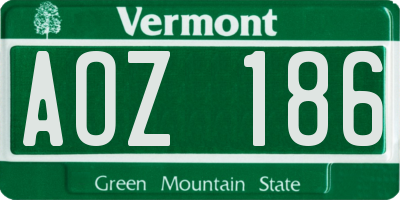 VT license plate AOZ186