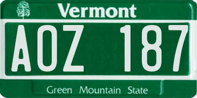 VT license plate AOZ187