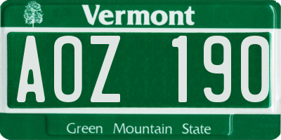 VT license plate AOZ190