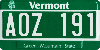 VT license plate AOZ191