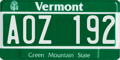 VT license plate AOZ192