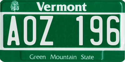 VT license plate AOZ196